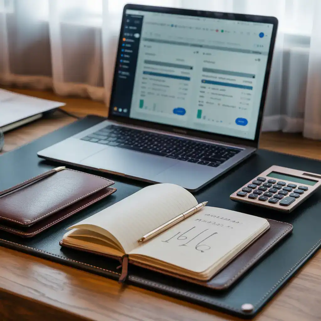 Modern desk setup with free AI productivity tools workflow